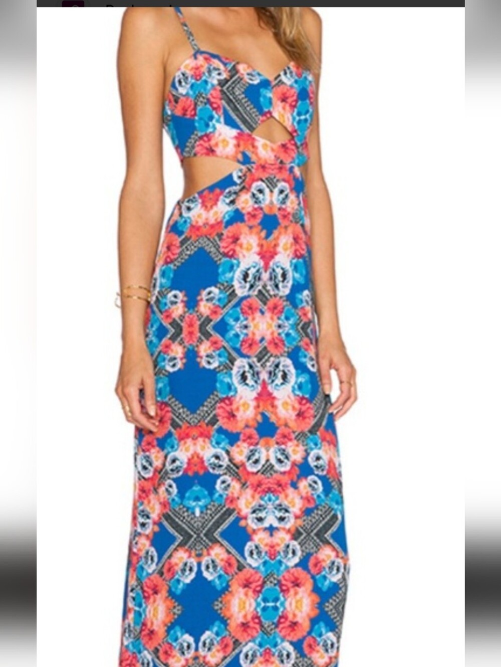 NBD Blue Floral Cutout Maxi Dress with Coral Accents sizeXS like new
